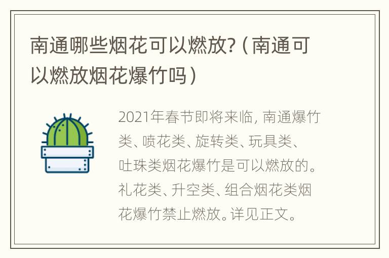 南通哪些烟花可以燃放?（南通可以燃放烟花爆竹吗）