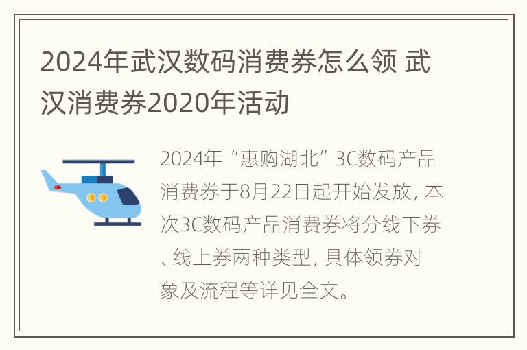 2024年武汉数码消费券怎么领 武汉消费券2020年活动