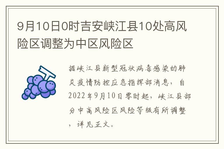 9月10日0时吉安峡江县10处高风险区调整为中区风险区