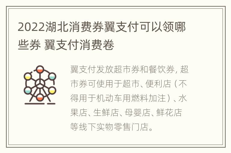 2022湖北消费券翼支付可以领哪些券 翼支付消费卷