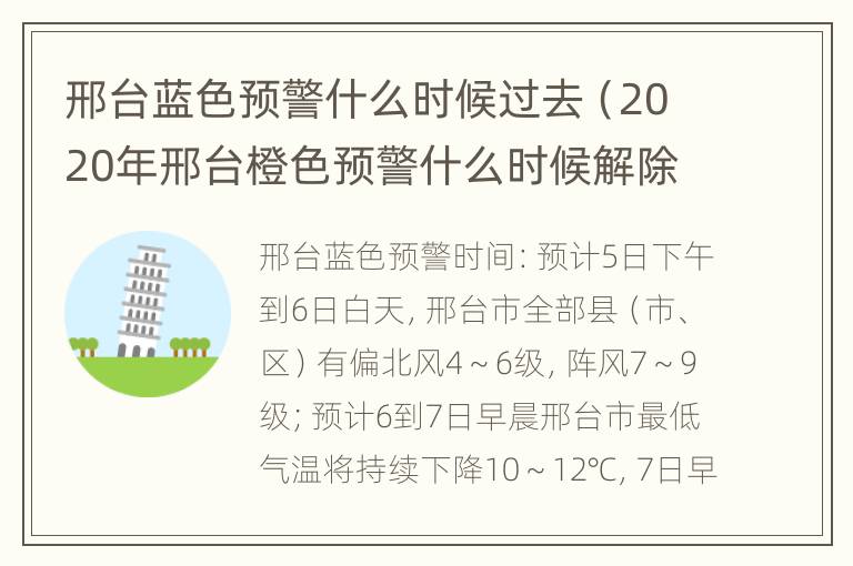 邢台蓝色预警什么时候过去（2020年邢台橙色预警什么时候解除）