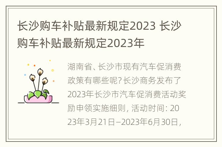 长沙购车补贴最新规定2023 长沙购车补贴最新规定2023年