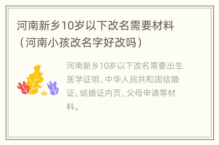 河南新乡10岁以下改名需要材料（河南小孩改名字好改吗）