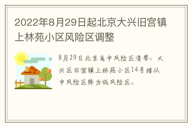 2022年8月29日起北京大兴旧宫镇上林苑小区风险区调整