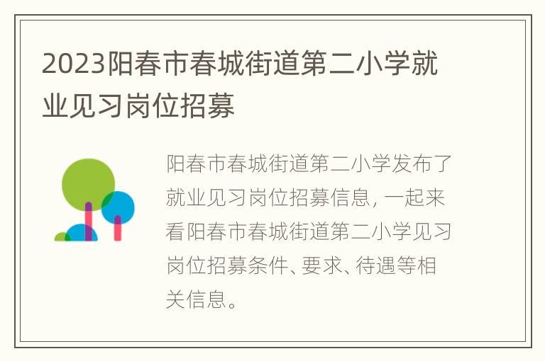 2023阳春市春城街道第二小学就业见习岗位招募