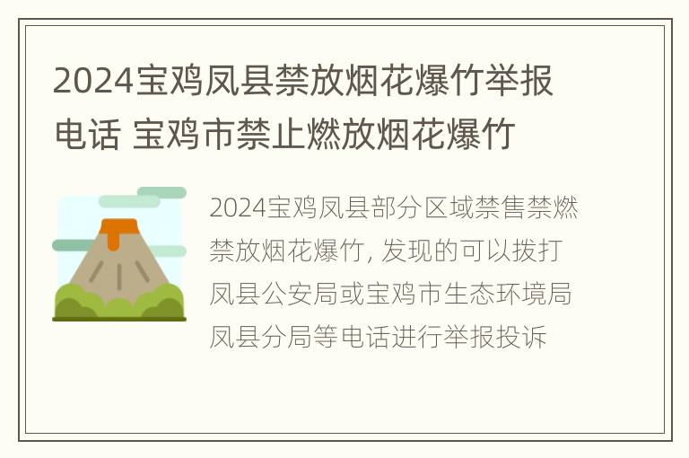 2024宝鸡凤县禁放烟花爆竹举报电话 宝鸡市禁止燃放烟花爆竹