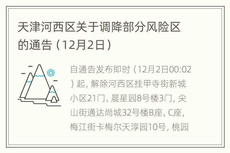 天津河西区关于调降部分风险区的通告（12月2日）