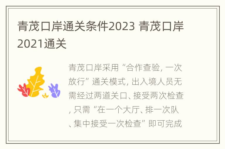 青茂口岸通关条件2023 青茂口岸2021通关