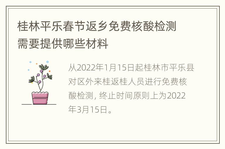 桂林平乐春节返乡免费核酸检测需要提供哪些材料