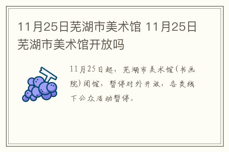 11月25日芜湖市美术馆 11月25日芜湖市美术馆开放吗