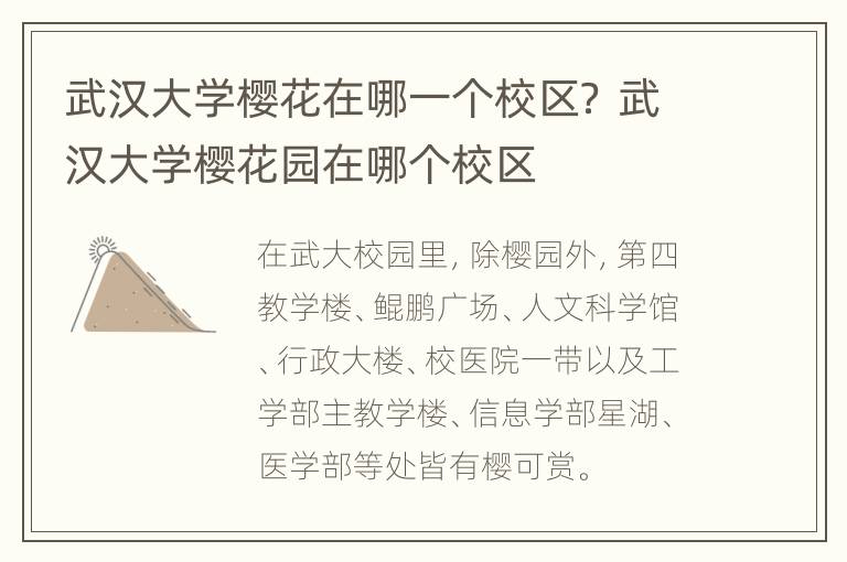 武汉大学樱花在哪一个校区？ 武汉大学樱花园在哪个校区