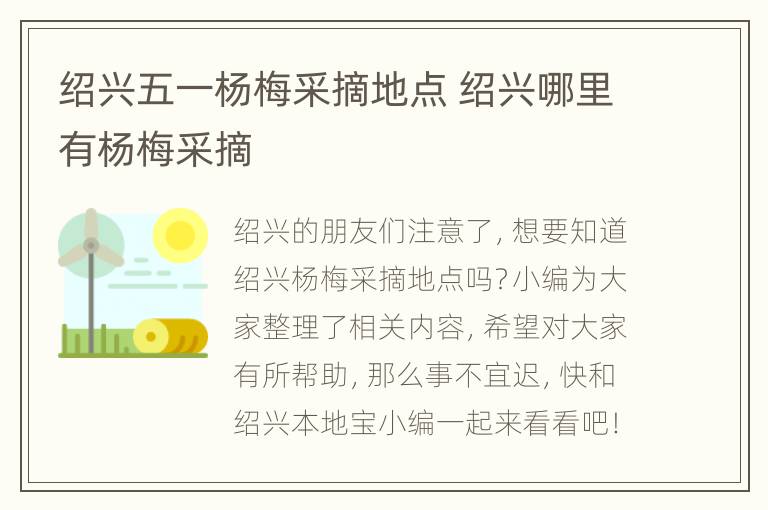 绍兴五一杨梅采摘地点 绍兴哪里有杨梅采摘