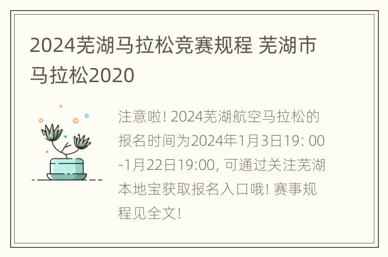 2024芜湖马拉松竞赛规程 芜湖市马拉松2020