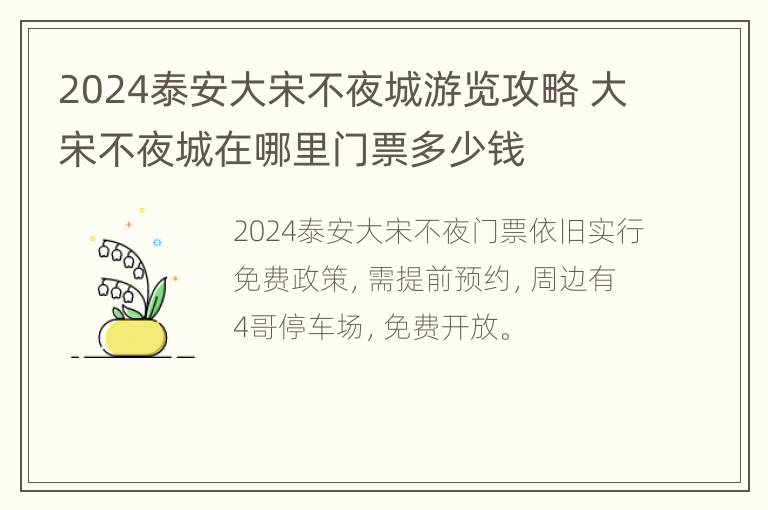 2024泰安大宋不夜城游览攻略 大宋不夜城在哪里门票多少钱