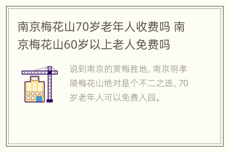 南京梅花山70岁老年人收费吗 南京梅花山60岁以上老人免费吗