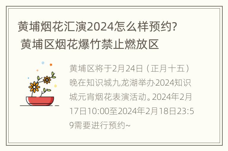 黄埔烟花汇演2024怎么样预约？ 黄埔区烟花爆竹禁止燃放区