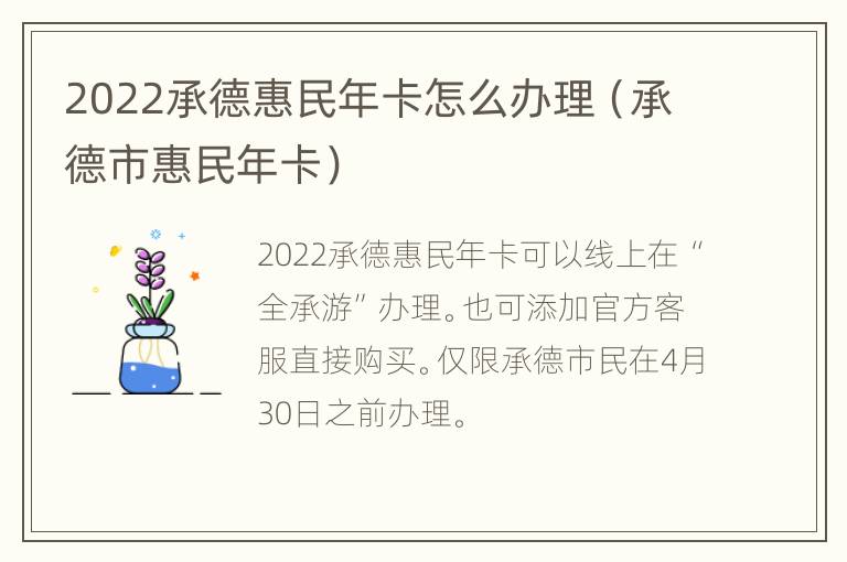 2022承德惠民年卡怎么办理（承德市惠民年卡）