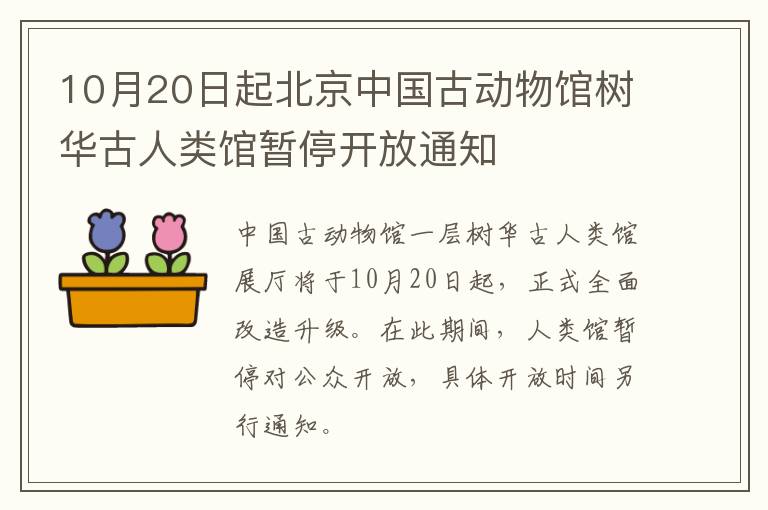 10月20日起北京中国古动物馆树华古人类馆暂停开放通知