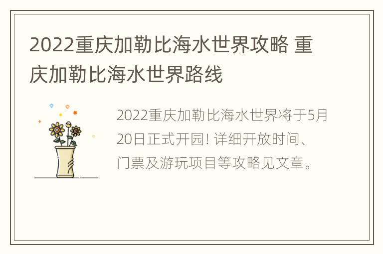 2022重庆加勒比海水世界攻略 重庆加勒比海水世界路线