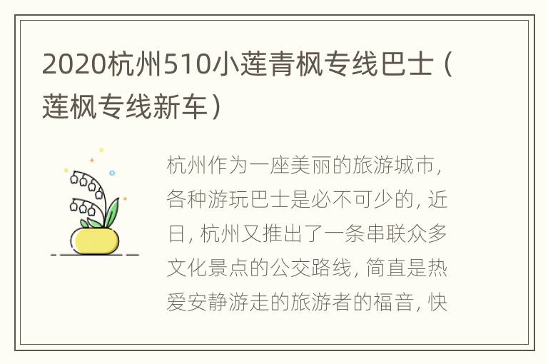 2020杭州510小莲青枫专线巴士（莲枫专线新车）