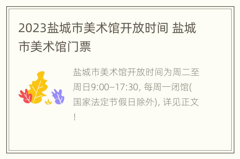 2023盐城市美术馆开放时间 盐城市美术馆门票