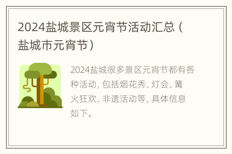 2024盐城景区元宵节活动汇总（盐城市元宵节）