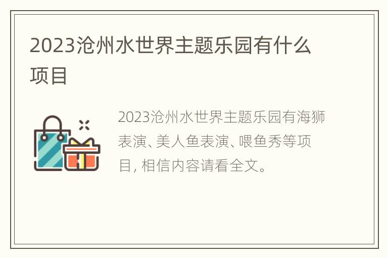 2023沧州水世界主题乐园有什么项目