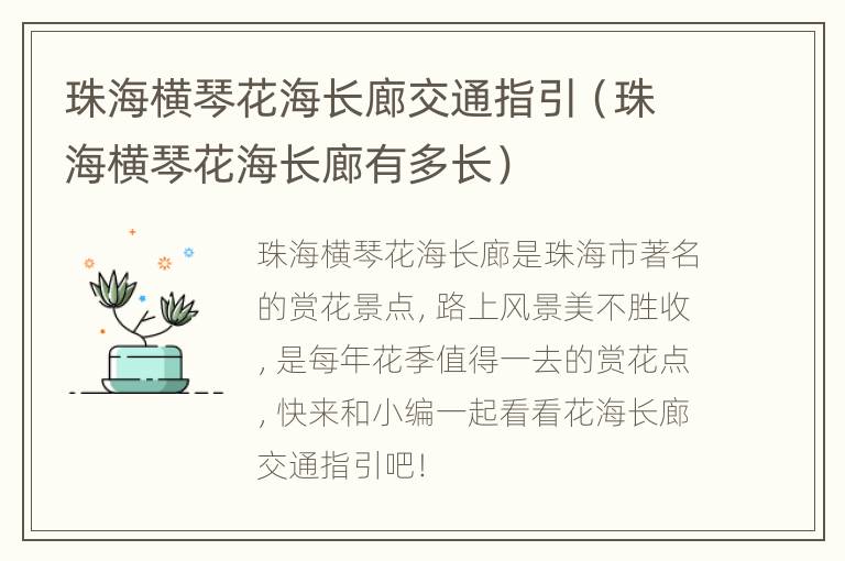 珠海横琴花海长廊交通指引（珠海横琴花海长廊有多长）