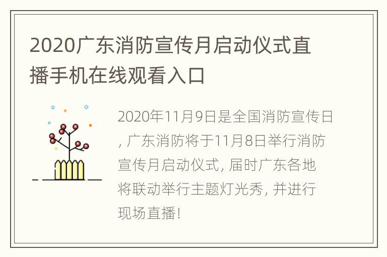 2020广东消防宣传月启动仪式直播手机在线观看入口