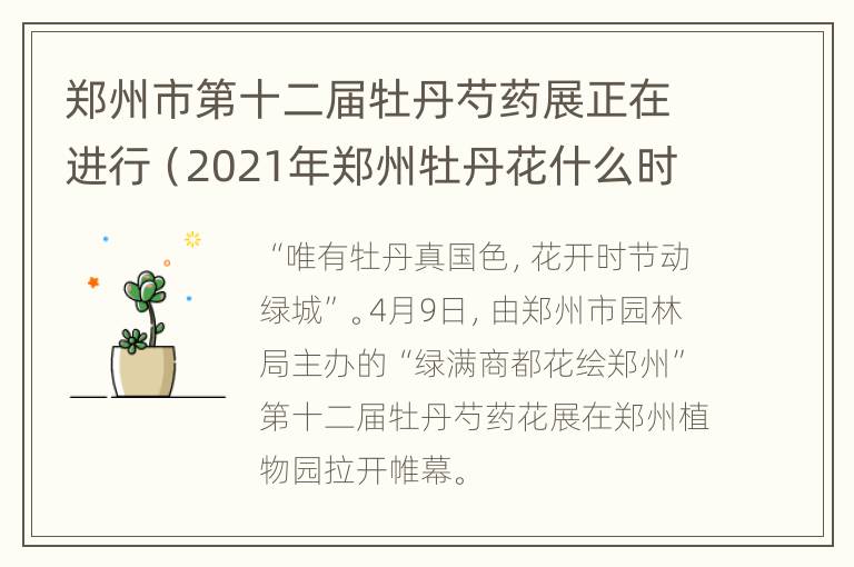 郑州市第十二届牡丹芍药展正在进行（2021年郑州牡丹花什么时候开）