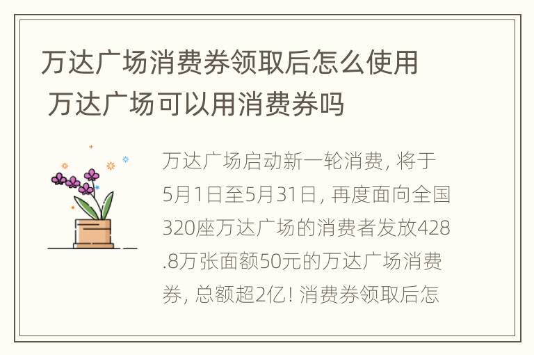 万达广场消费券领取后怎么使用 万达广场可以用消费券吗