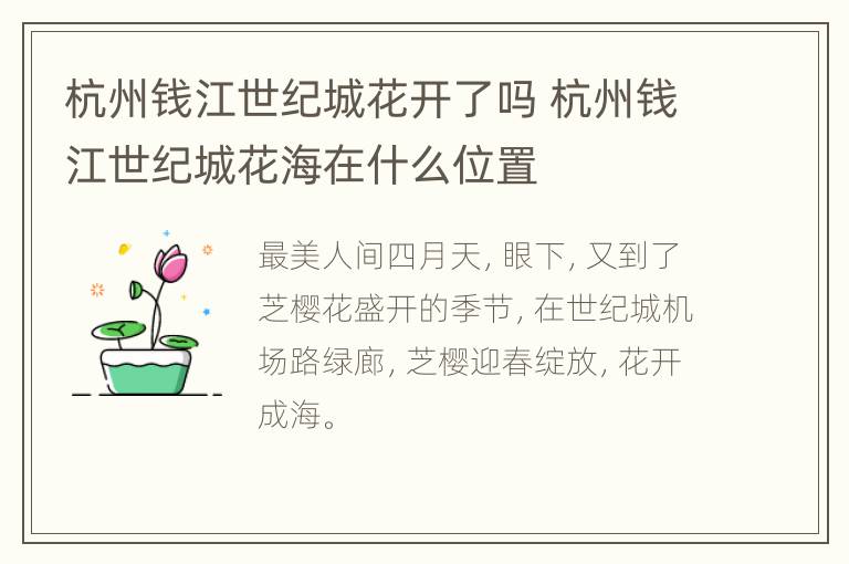 杭州钱江世纪城花开了吗 杭州钱江世纪城花海在什么位置