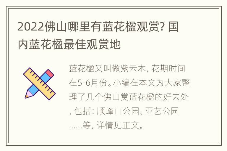 2022佛山哪里有蓝花楹观赏? 国内蓝花楹最佳观赏地