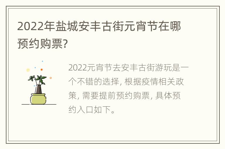 2022年盐城安丰古街元宵节在哪预约购票？