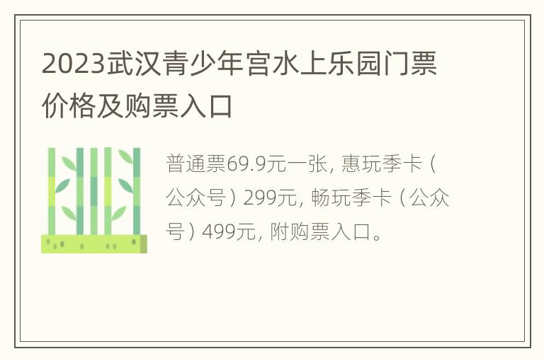 2023武汉青少年宫水上乐园门票价格及购票入口