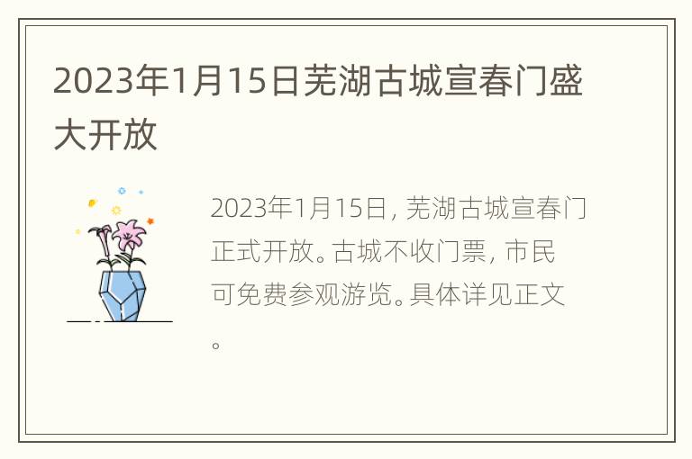 2023年1月15日芜湖古城宣春门盛大开放