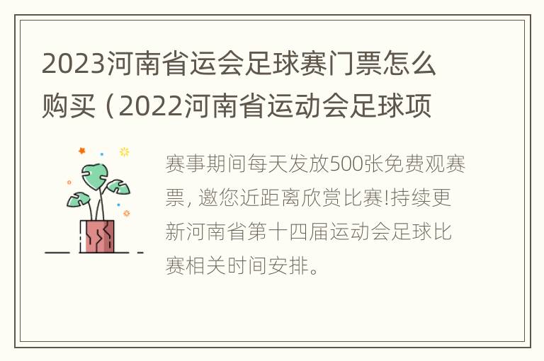 2023河南省运会足球赛门票怎么购买（2022河南省运动会足球项目）