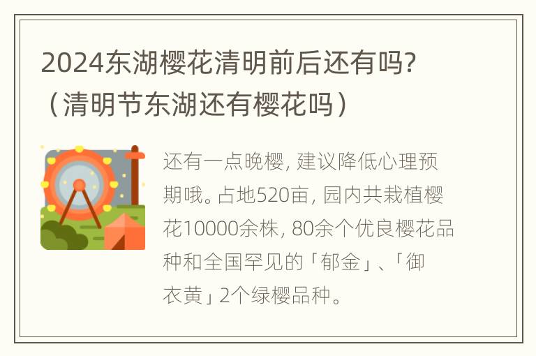 2024东湖樱花清明前后还有吗？（清明节东湖还有樱花吗）