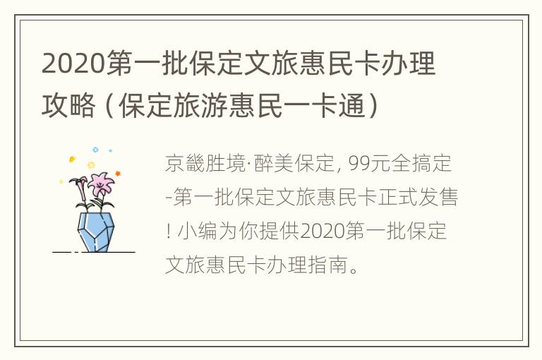 2020第一批保定文旅惠民卡办理攻略（保定旅游惠民一卡通）