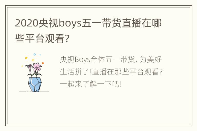 2020央视boys五一带货直播在哪些平台观看？