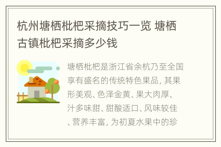 杭州塘栖枇杷采摘技巧一览 塘栖古镇枇杷采摘多少钱