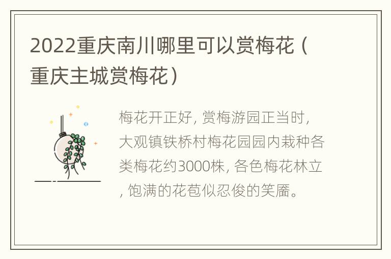 2022重庆南川哪里可以赏梅花（重庆主城赏梅花）