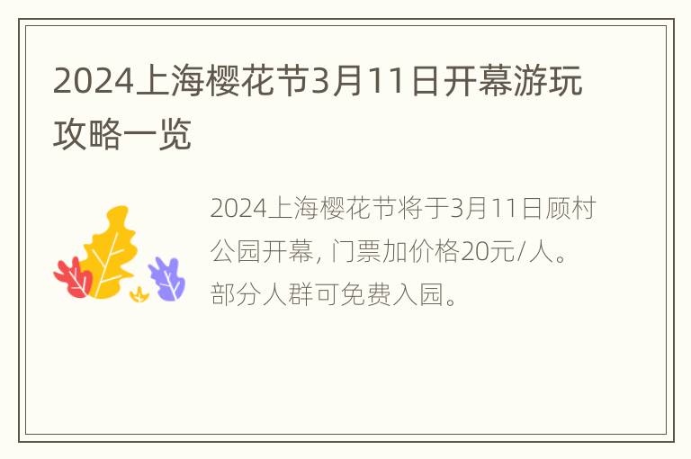 2024上海樱花节3月11日开幕游玩攻略一览