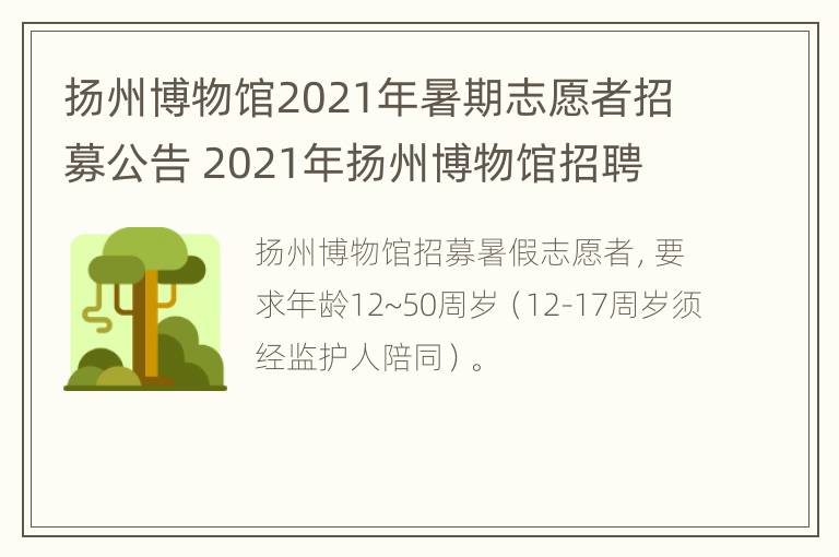 扬州博物馆2021年暑期志愿者招募公告 2021年扬州博物馆招聘