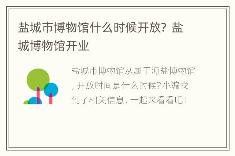 盐城市博物馆什么时候开放？ 盐城博物馆开业