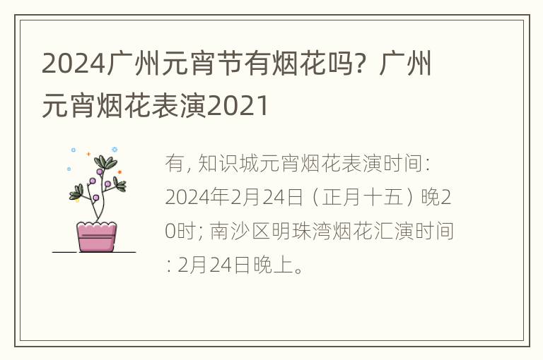 2024广州元宵节有烟花吗？ 广州元宵烟花表演2021