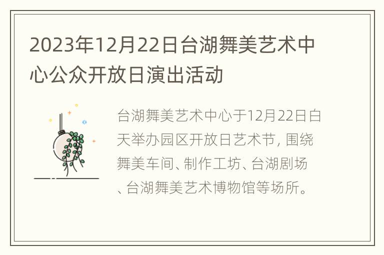 2023年12月22日台湖舞美艺术中心公众开放日演出活动