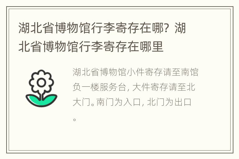 湖北省博物馆行李寄存在哪？ 湖北省博物馆行李寄存在哪里