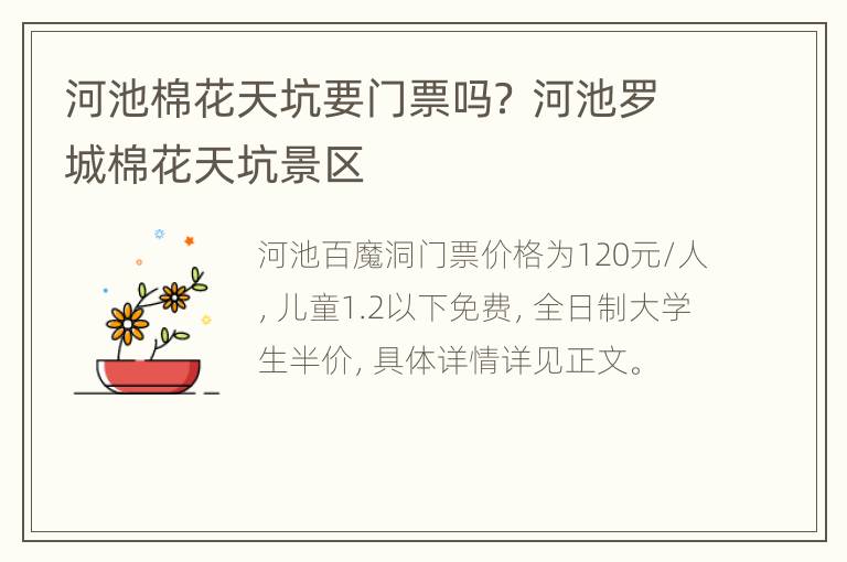 河池棉花天坑要门票吗？ 河池罗城棉花天坑景区