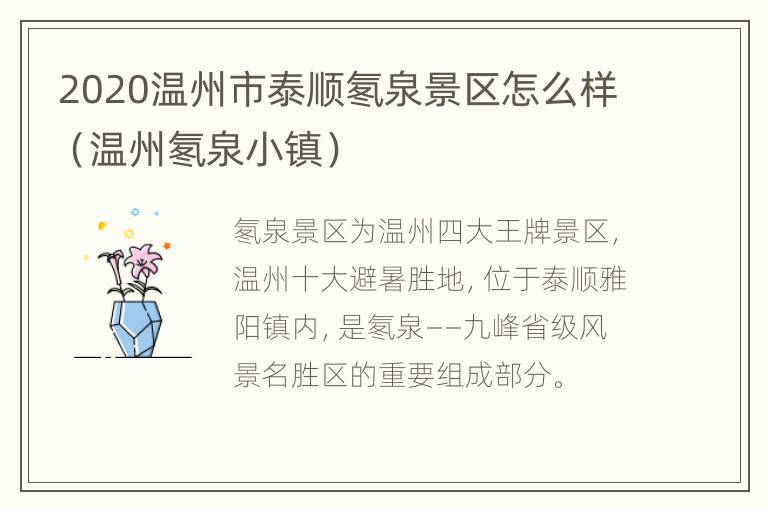 2020温州市泰顺氡泉景区怎么样（温州氡泉小镇）